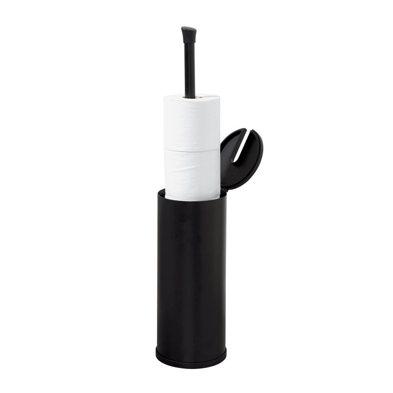 Matte Black Aluminum Freestanding Toilet Paper Holder with Lid