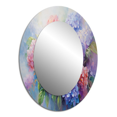 Impression hortensia romantique mauve - miroir mural ovale mauve