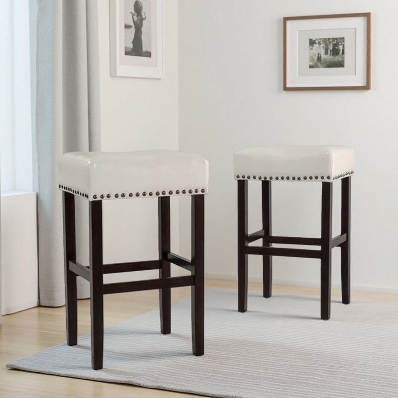 Tabouret de comptoir 30 po sans dossier en similicuir 30 po (ensemble de 2), Ivoire ivoire