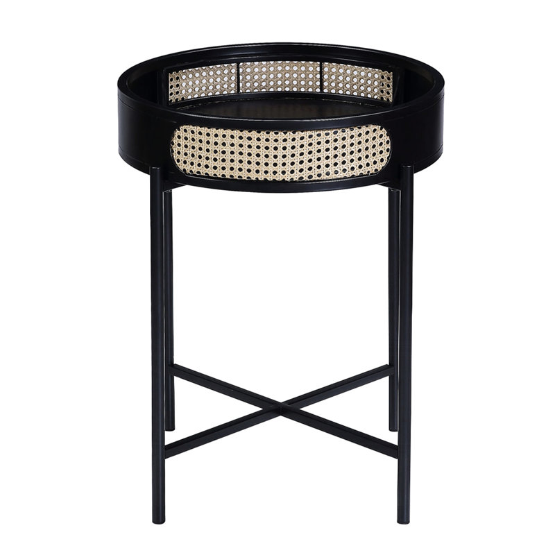 Table de bout ouverte à plateau rond noir avec pieds en métal, fonction d'insertion et de rangement pour le café, 22 po de largeur, 24 po de hauteur, 17 lb de plateau de table, compartiment, adapté ou 22 x 22 x 24 po,
