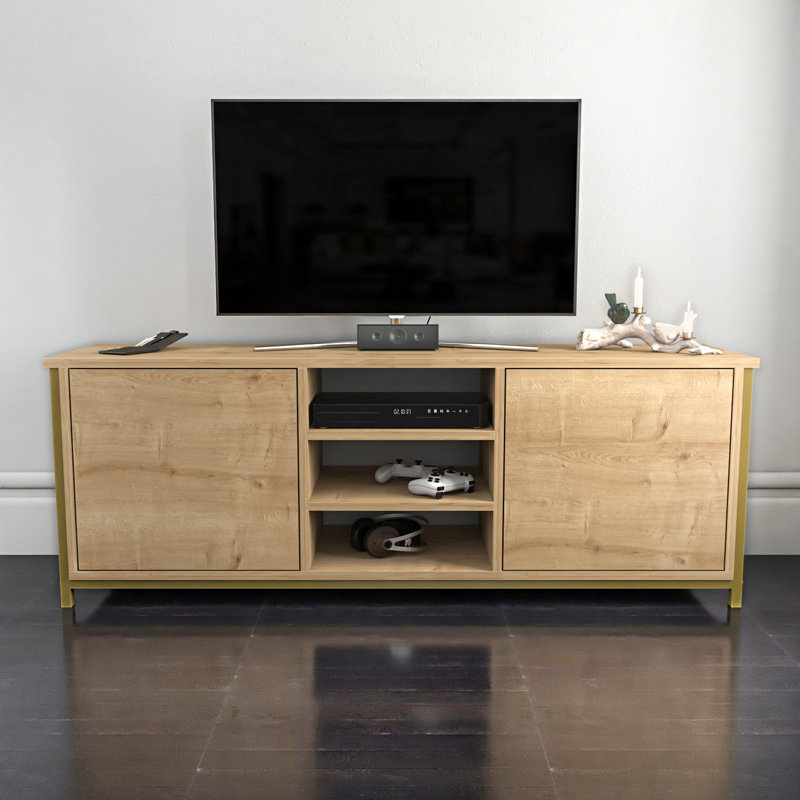 Rozaje TV Stand for TVs up to 60", Gold/Oak