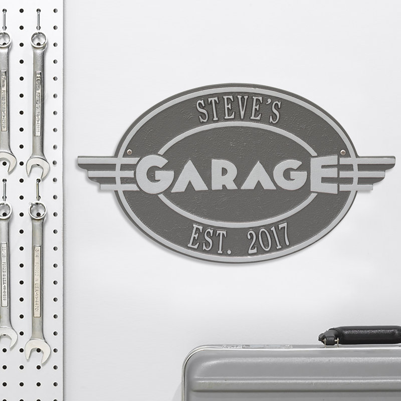Décoration murale à plaque personnalisée garage Moderno, Gris / Argent, Oui