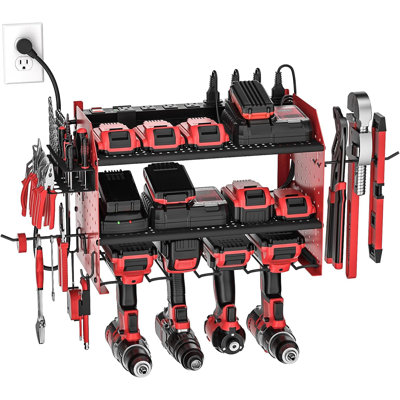 WFX Utility™ Power Tool Organizer Rack with 8-Outlet Charging Station Wall Mount
