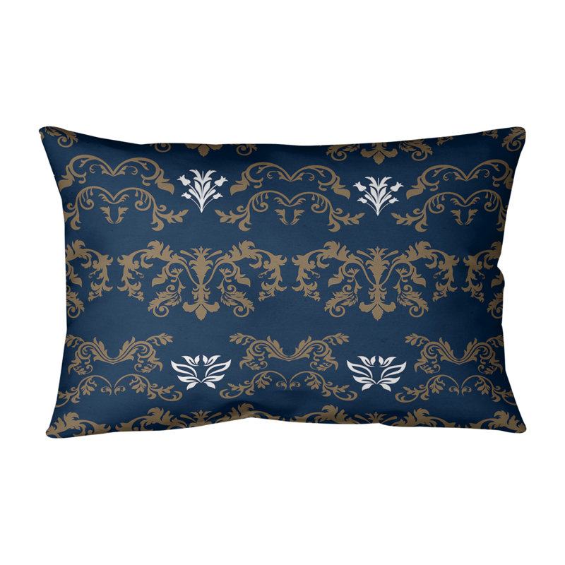Housse et insert de coussin rectangulaire St Louis Football Baroque, Croisé en coton, Bleu marine / brun / blanc