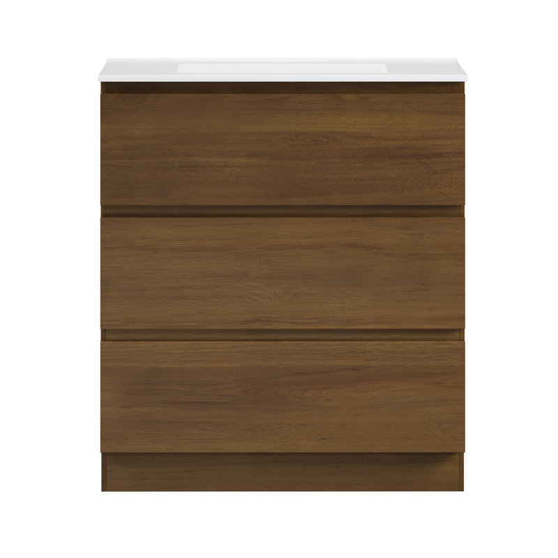 Liberte 30" Freestanding Bathroom Vanity With Sink Top, Brown Oak