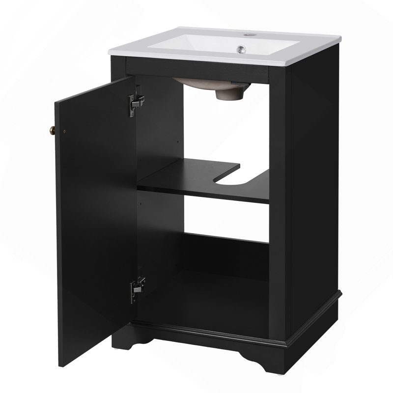Ensemble de meuble-lavabo autoportant de 20 pouces avec lavabo en céramique, ensemble de meuble-lavabo simple autoportant avec porte à fermeture douce, tablette réglable, style moderne, vert.