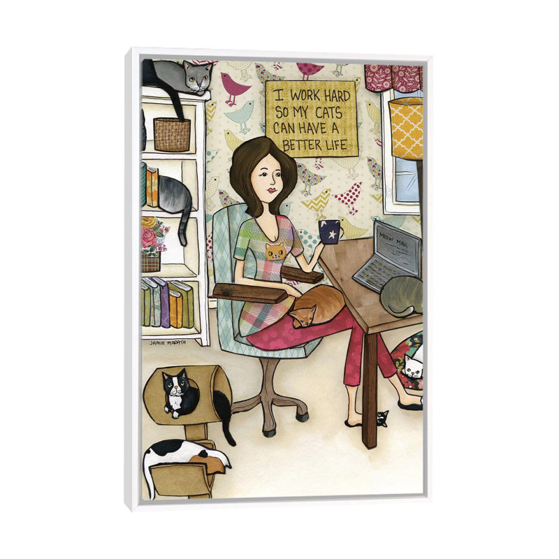 « Cats Better Life » par Jamie Morath-impression, H 40 po x l 26 po x P 1,5 po, Pas de tapis, Toile blanche encadrée