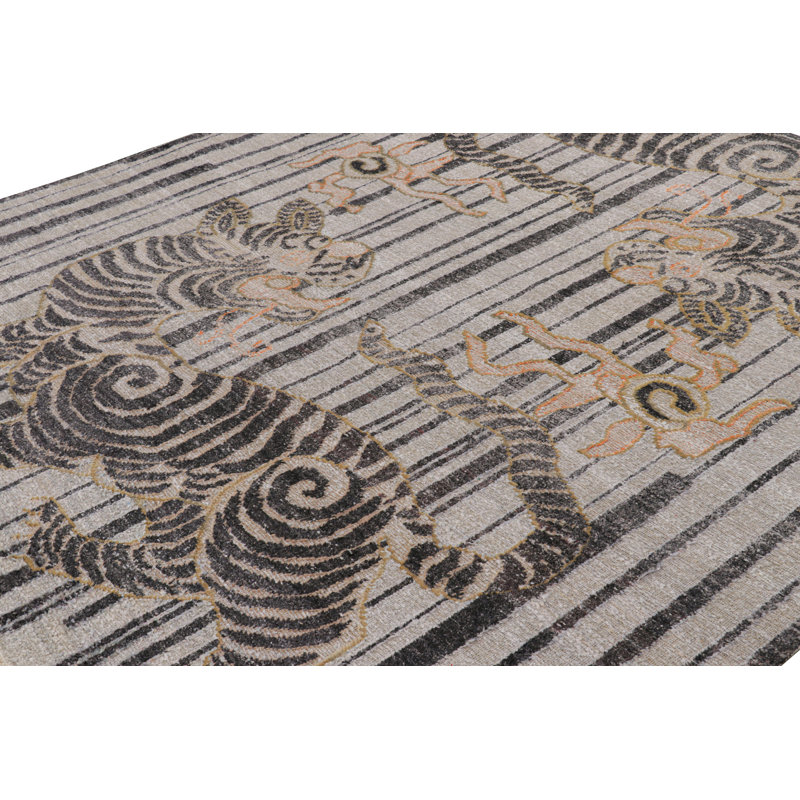 Rug & Kilim’S Contemporary Tiger Pictorial Rug In Gray, Rust And Black Tones, Rectangle 10' x 14'