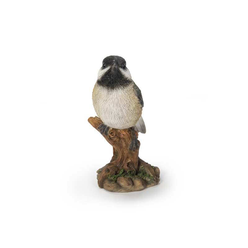 Chickadee Peeking on Stump Polyresin Garden Statue