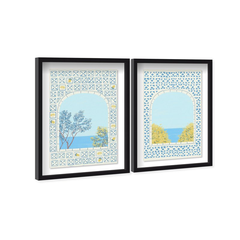 Mediterranean window set Shadowbox Nautical & Beach Print by Oliver Gal, Black Frame, 10 x 15, 63"H x 43"W, Black Shadowbox