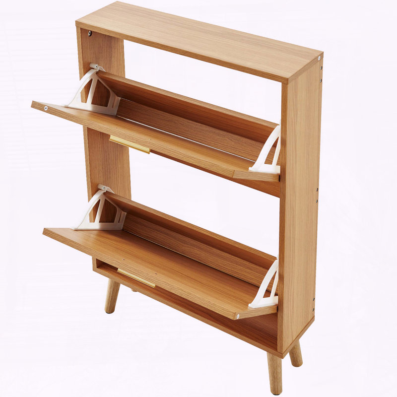 Armoire à chaussures en rotin avec 2 tiroirs rabattables, bois naturel