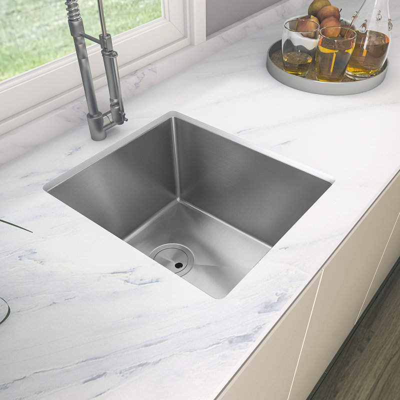 Sinber 16" x 18" Undermount Single Bowl Kitchen Sink with 18 Gauge 304 Stainless Steel Satin Finish
