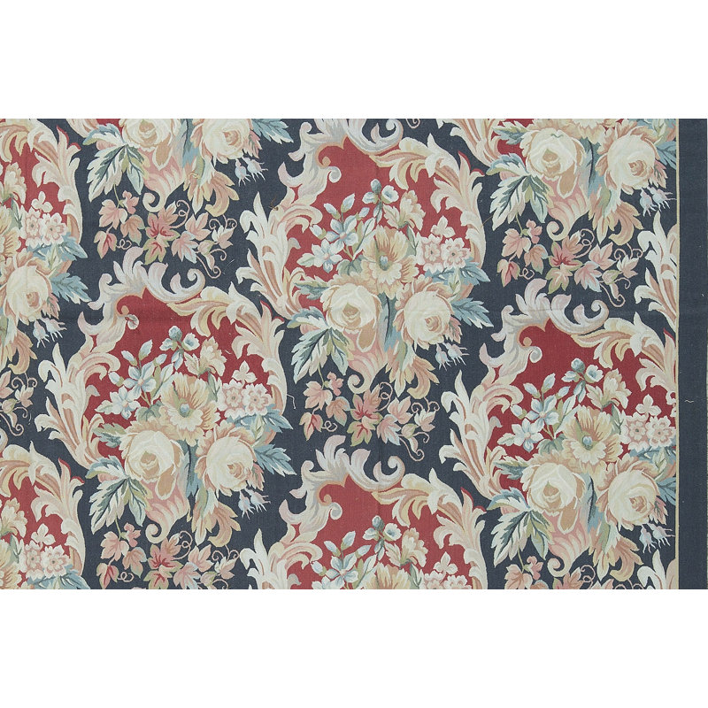 Tapis bleu marine et rouge noué à la main de haute qualité