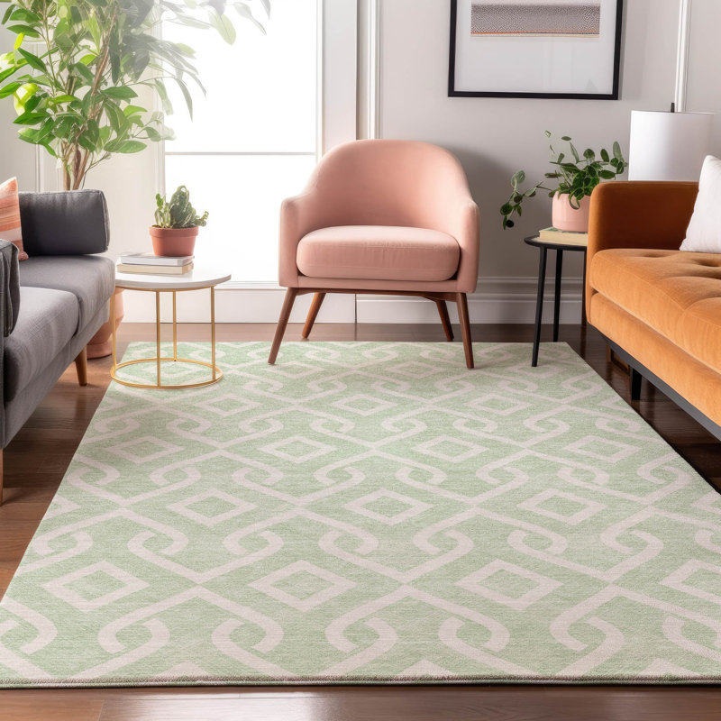 Tapis menthe Cerrito lavable à la machine de qualité supérieure, Rectangle 5 pi x 7 pi 6 po