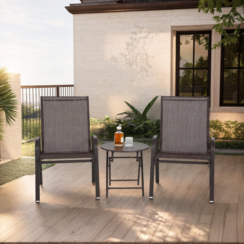 Ensemble de patio 3 pièces, chaises de camping d'extérieur en tissu respirant PVC-coated polyester, table pliante avec plateau en acier, 2 chaises et 1 table 