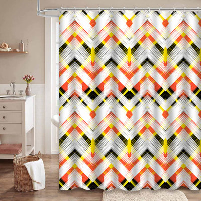 Zigzag Lines Bold Chevron White Shower Curtain with 12 Hooks