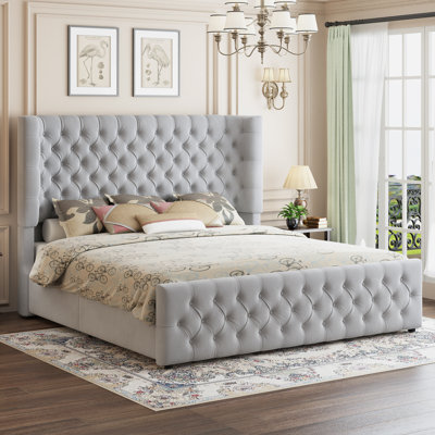 Deep Tufted Headboard Upholstered Wingback Bed