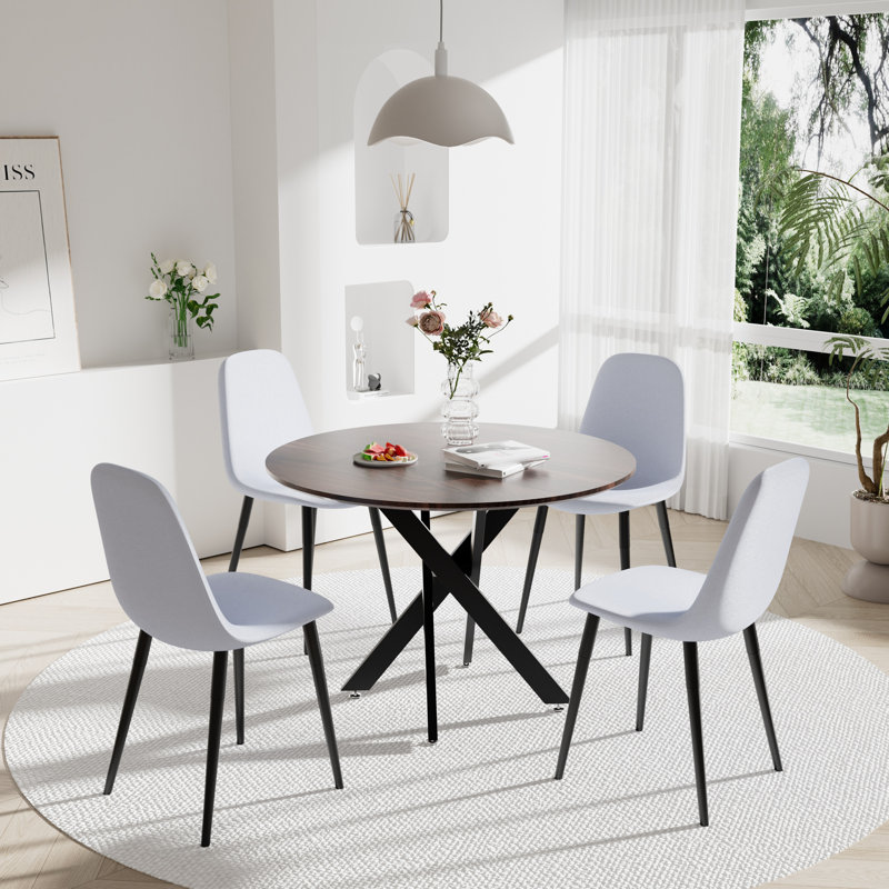 Ensemble de salle à manger 5 pièces, H 30 po x L 36 po x l 36 po, Brun, Gris clair