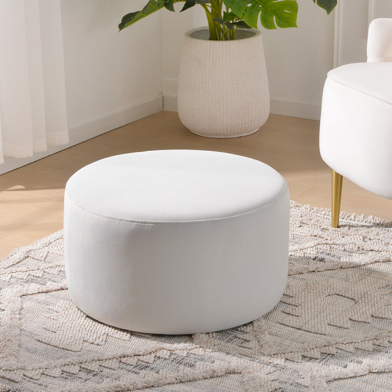 Brichelle 24'' Wide Modern Round Upholstered Ottoman, Off White Velvet