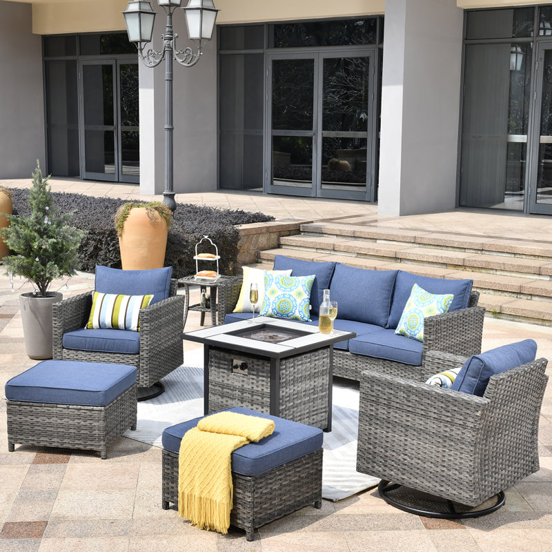 Ben 5 - Person Patio Conversation Set with Cushions, Blue, Yes