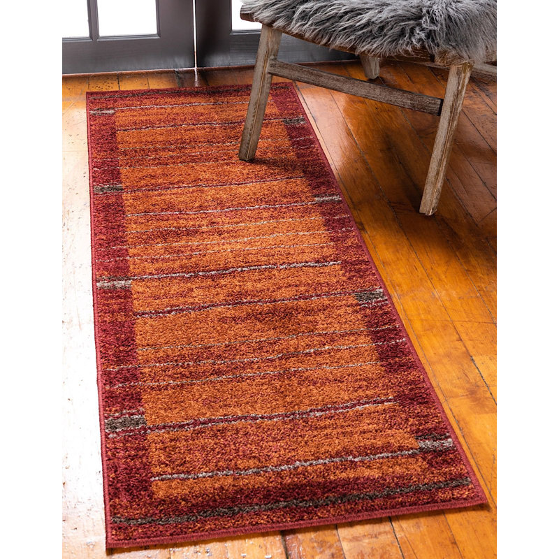 Tapis à motif géométrique rouge / orange Harvest, Tapis de couloir 2 pi x 6 pi