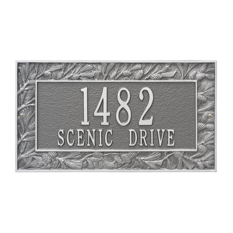 Pinecone 2-Line Wall Address Plaque, Pewter/Silver, Yes