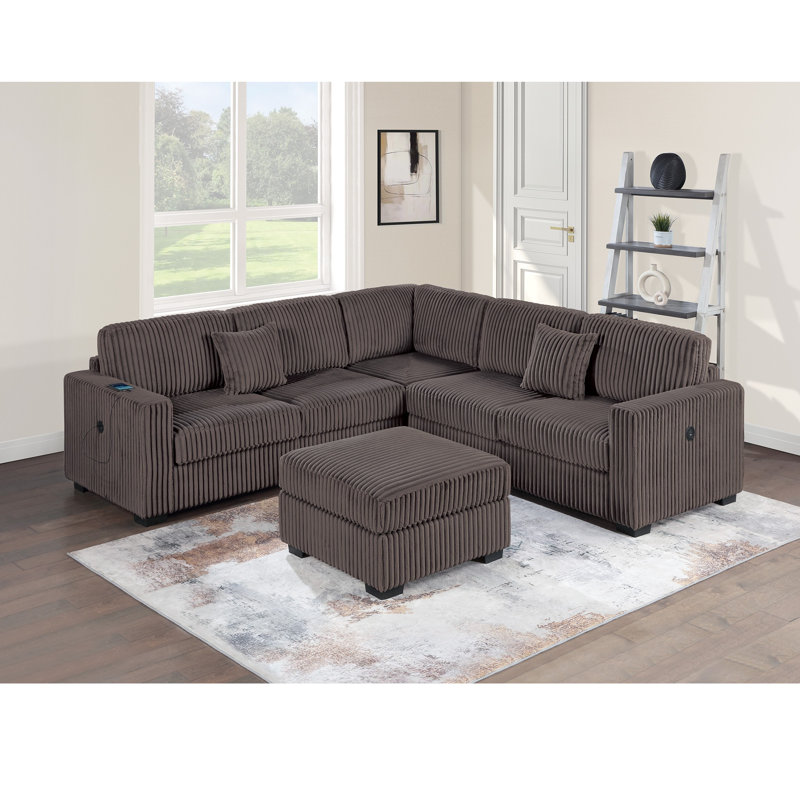 Ensemble modulaire en velours côtelé avec repose-pieds, Velours côtelé couleur chocolat