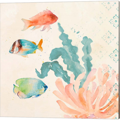 Art tropical sur toile corail bleu sarcelle par Lanie Loreth (ensemble de 2)