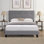 Structure de lit double tapissier pleine grandeur avec tête de lit moderne en tissu capitonné à boutons, aucun sommier requis, support à lattes de bois, assemblage facile, gris