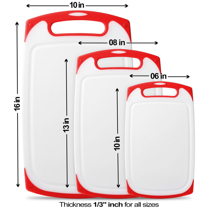 Belwares 3 Piece Plastic Cutting Board Set, Red