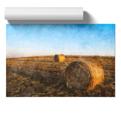 Hay Bales on a Field Painting - Frameless Print