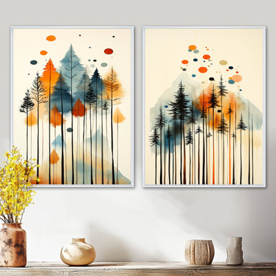 Silhouettes de la forêt de pins de Summer Valley I - Tableau encadré en deux parties représentant un pin