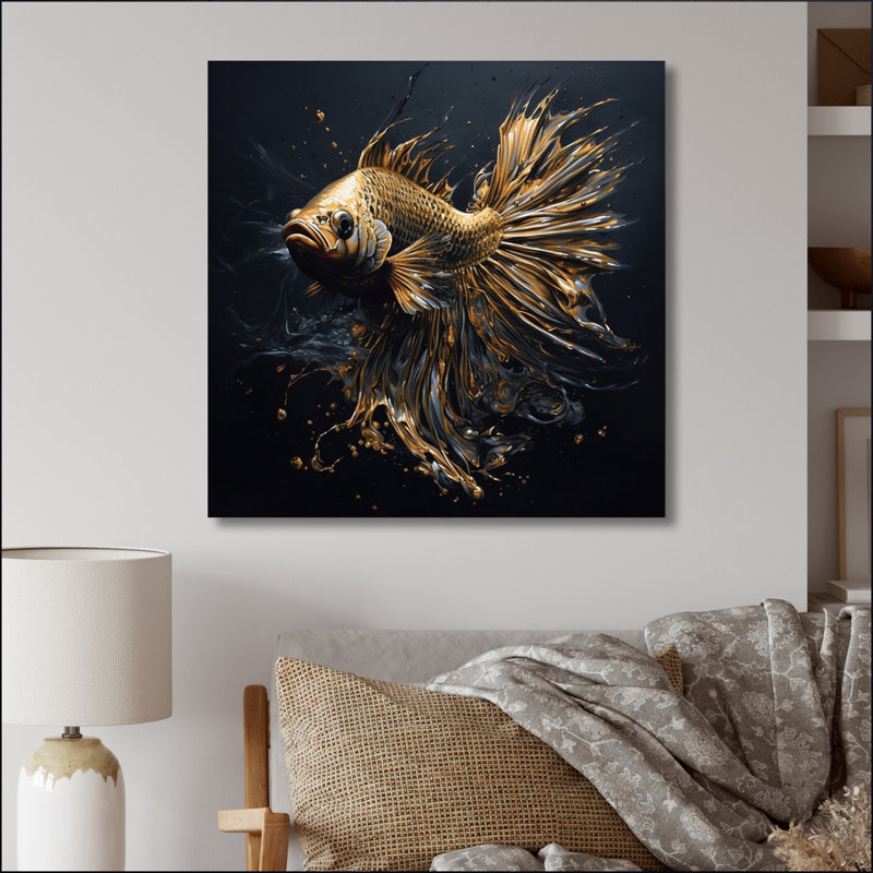 «Gold Fish in the Ocean I», impression sur toile, H 16 po x l 16 po x P 1 po, Toile tendue
