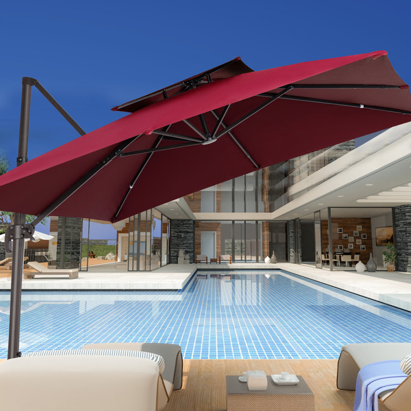 Parasol en porte-à-faux 11 pi Germar, Rouge, H 106 po x l 132 po x P 132 po