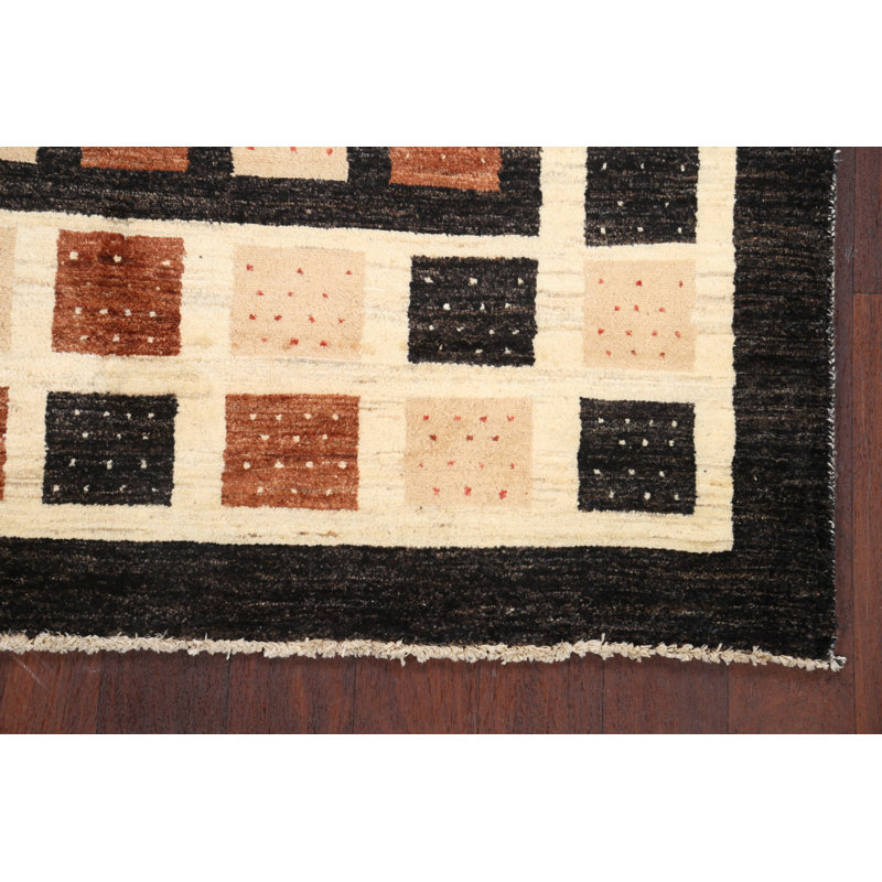 Tapis décoratif en laine de conception unique 4 pi 7 po x 7 pi 2 po noué à la main New Age