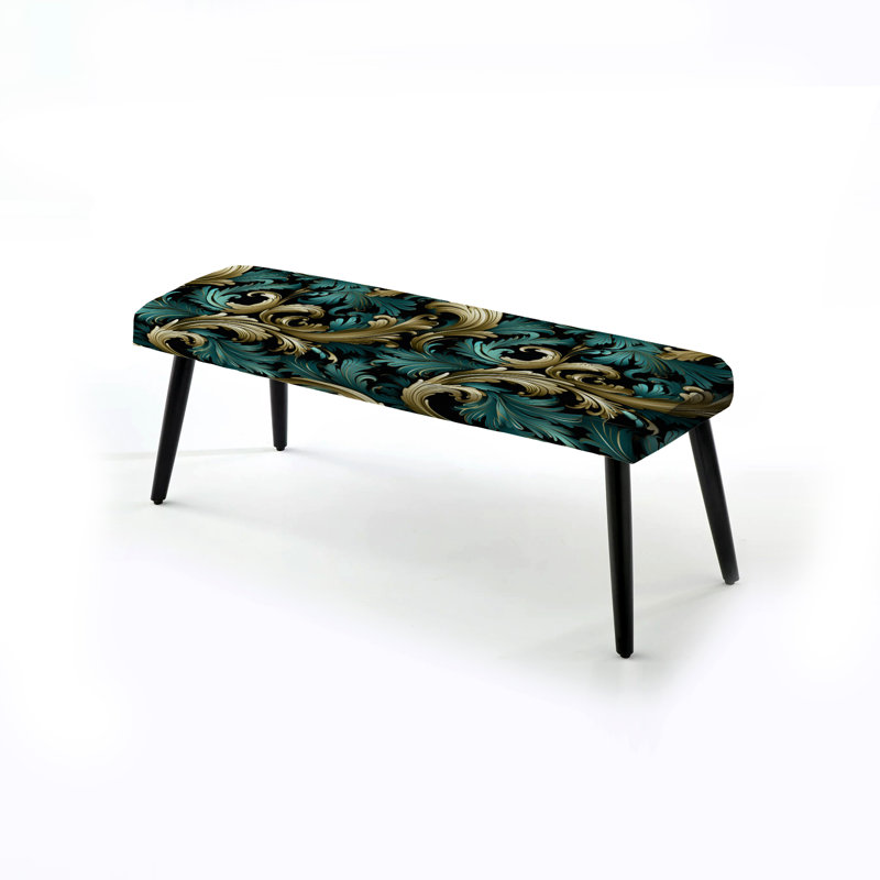 Gold And Green Luxury Damask Pattern - Damask Upholstered Black Bench