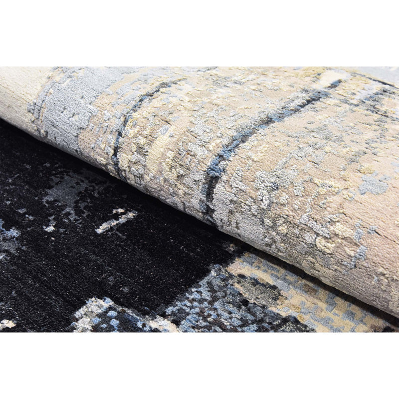 Hand Woven Silk and Wool Abstract Area Rug, Rectangle 9' x 12'
