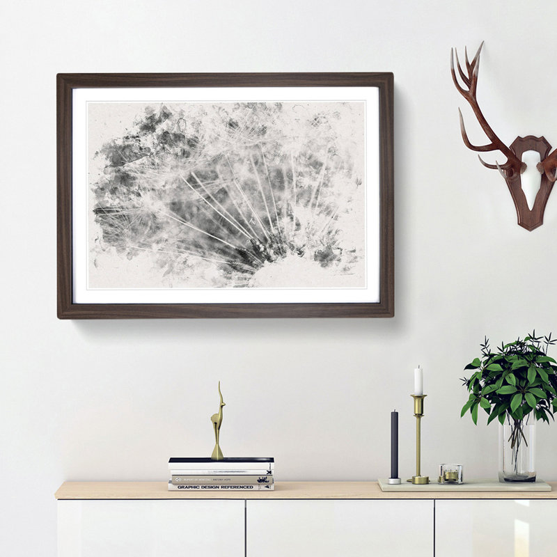 Dandelion Seed Sketch - Picture Frame Painting, Walnut Framed, 40cm H x 60cm W x 2cm D