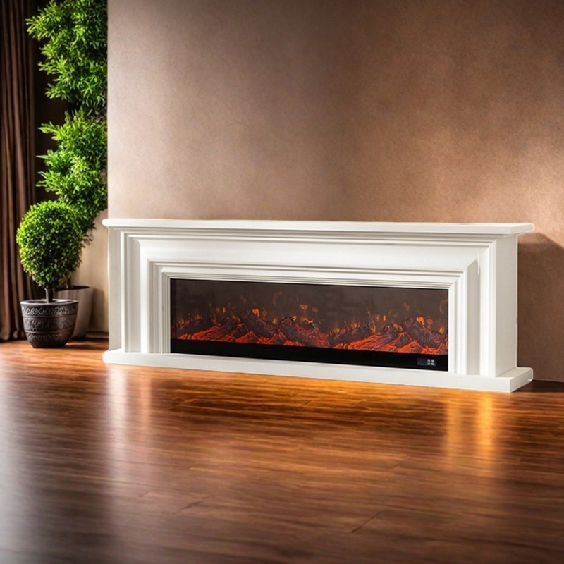 Élégante cheminée à conception tridimensionnelle, H 27,55 po x l 94,48 po x P 12,99 po, Blanc