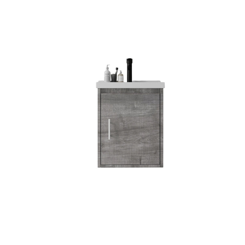 Meuble-lavabo flottant 16 po avec lavabo, porte à fermeture en douceur, lavabo en céramique, contreplaqué, Grey, 16" W