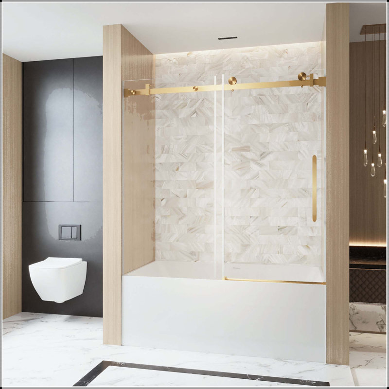 Porte de douche coulissante simple sans cadre 56-60 x 60 - Or brossé, rail tubulaire carré, Brushed Gold