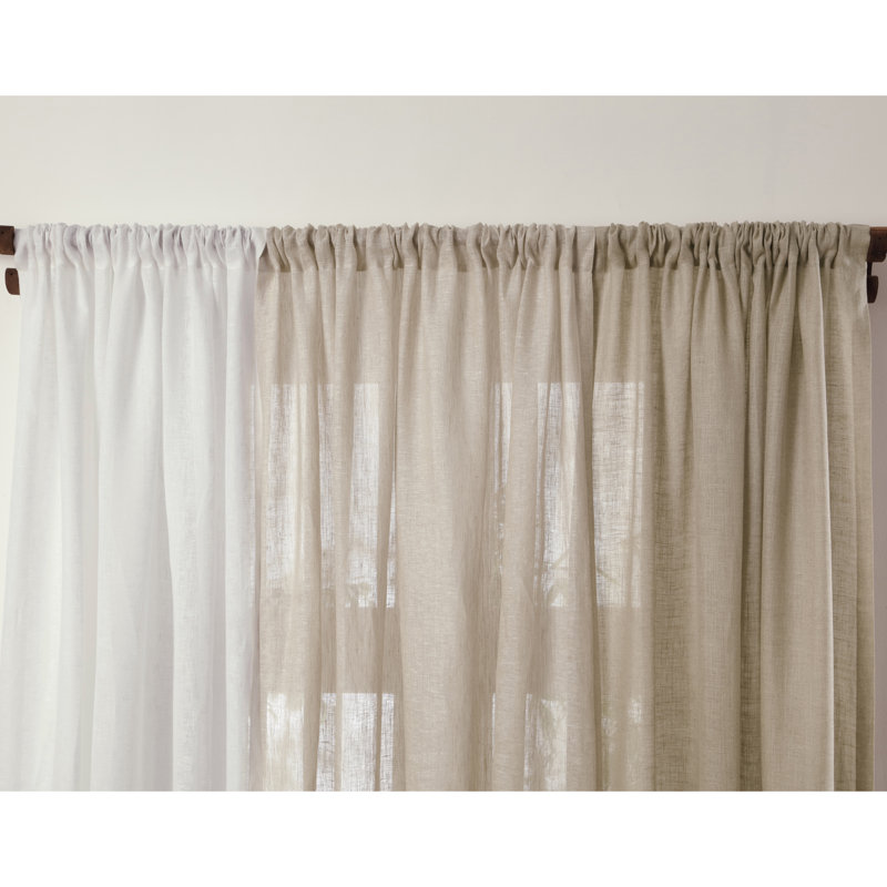 Natural Linen Sheer Rod Pocket Light Filtering Curtain Panel
