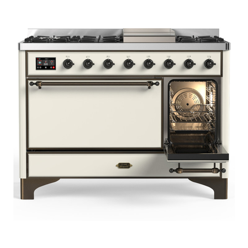 Majestic III Series 48 Inch Dual Fuel Range with 5 Sealed Burners, Griddle, Frenchtop in Matte Graphite (Natural Gas, Burnished Trim)