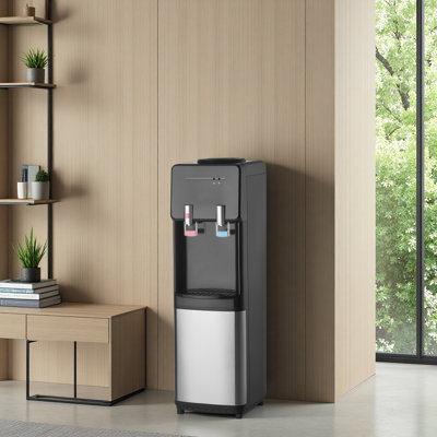 Distributeur de refroidisseur d'eau à chargement par le haut, distributeur d'eau chaude et froide pour bouteilles de 3 ou 5 gallons, acier inoxydable robuste et verrou de sécurité pour enfants