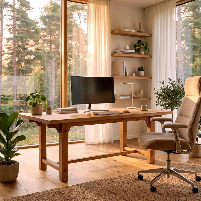 63" Farmhouse Solid Wood Executive Desk