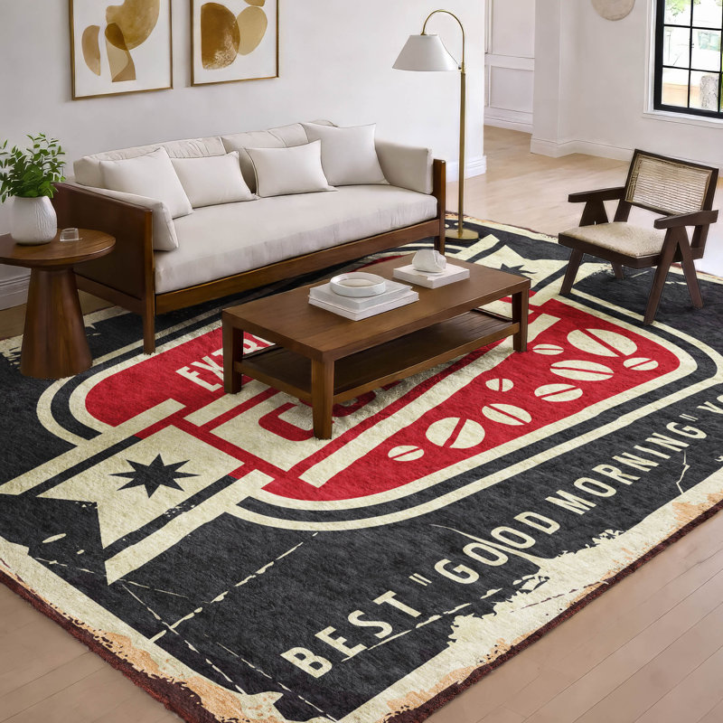 Premium Machine Washable Dream Shag ADS166 Coffee Sign Rug, 5' x 7'6"