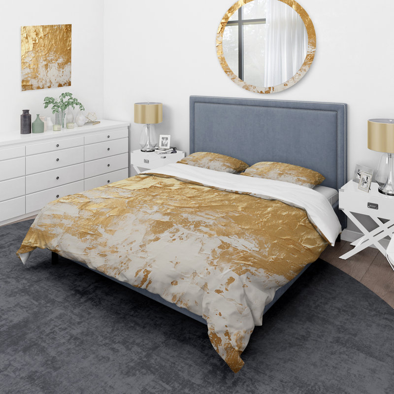 Gentle Abundance Retro Gold Abstract I - Ensemble de housse de couette Abstract - Microfibre de polyester
