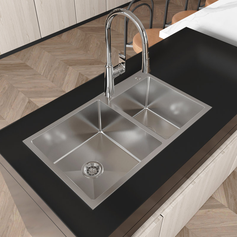 32"X19"X10" Kitchen Sink, S304 Stainless Steel, Sound-Absorbing Pad, Versatile Workspace Satin Surface Protection, Spacious Basin