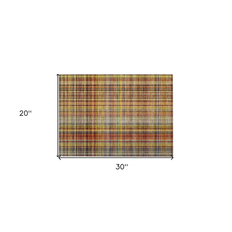 2' X 3' Orange Plaid Washable Non Skid Indoor Outdoor Area Rug