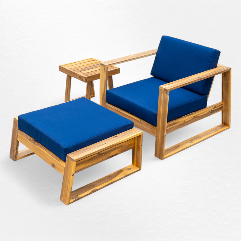 Outdoor Solid Wood Lounge Chair Set, Blue